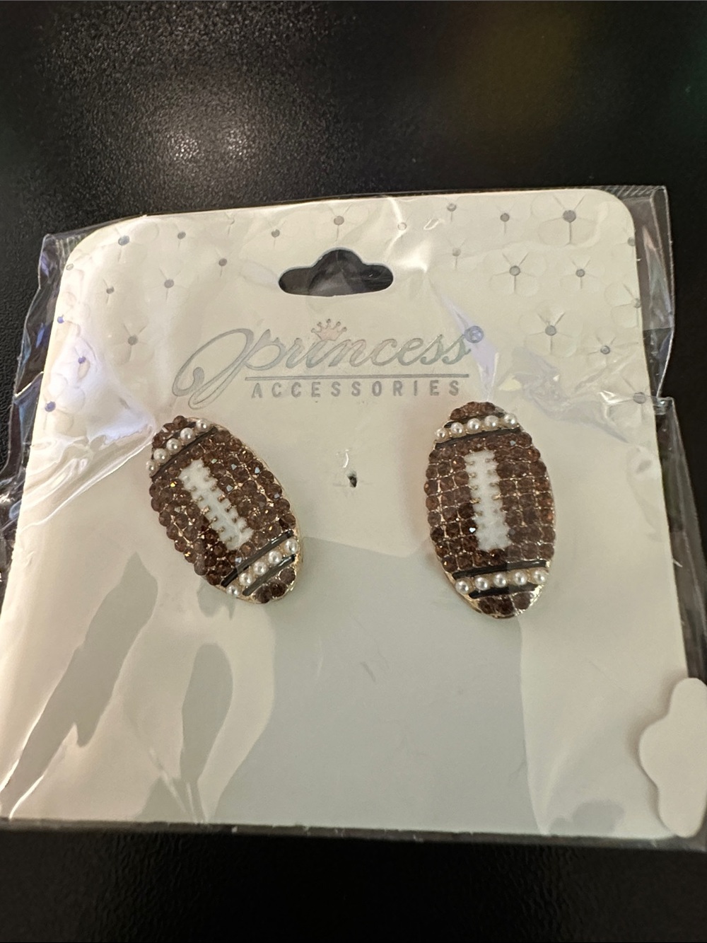 Princess Accessories Brown Football Rhinestone Stud Earrings